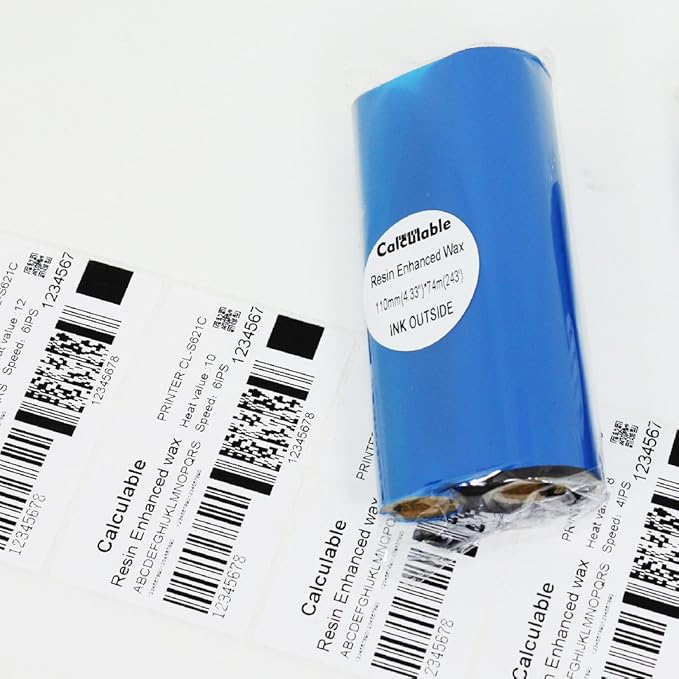 3Count 4.33" x 243' (110mmx74m) Resin Enhanced Wax 1/2" Core Thermal Transfer Wax Ribbon for Label, Tag & Barcode Printing for Zebra,TEC,DATAMAX,INTERMEC,Avery,Citizen,SATO,TSC,GODEX,ARGOX