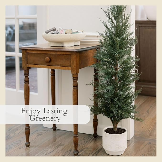 CG Hunter Holiday Collection, 4 ft Faux Cedar Tree, Premium Artificial Indoor Cedar Tree Stands 48 inTall, Pot–Perfect Christmas Decoration