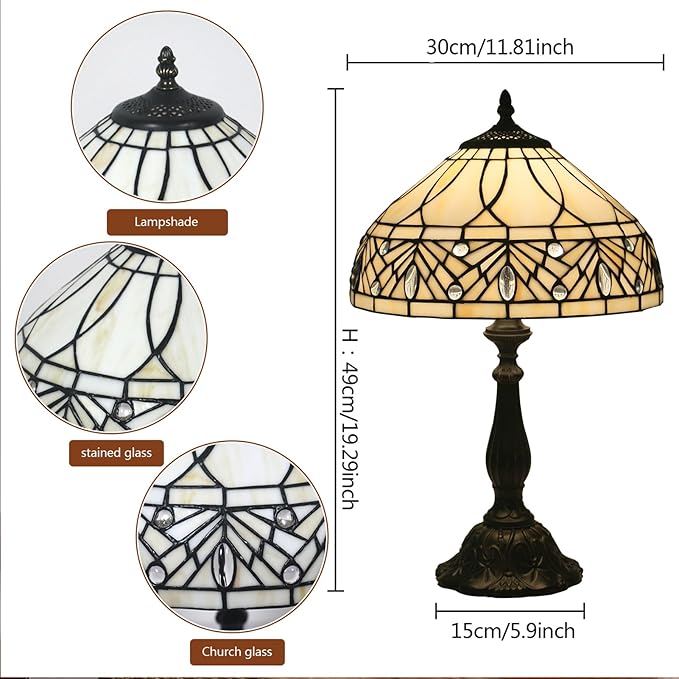 Tiffany Lamp Yellow Baroque Stained Glass Style Table Lamp Desk Bedside Reading Light 12 Inches Bedroom Living Room Office Home Decor