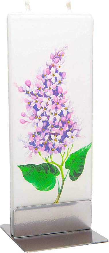 Flatyz Handmade Candle Gift Set With Steel Base - Flower Mothers Day Gift - Spring Design Lilac Candle for Women - Unique Cute Aesthetic