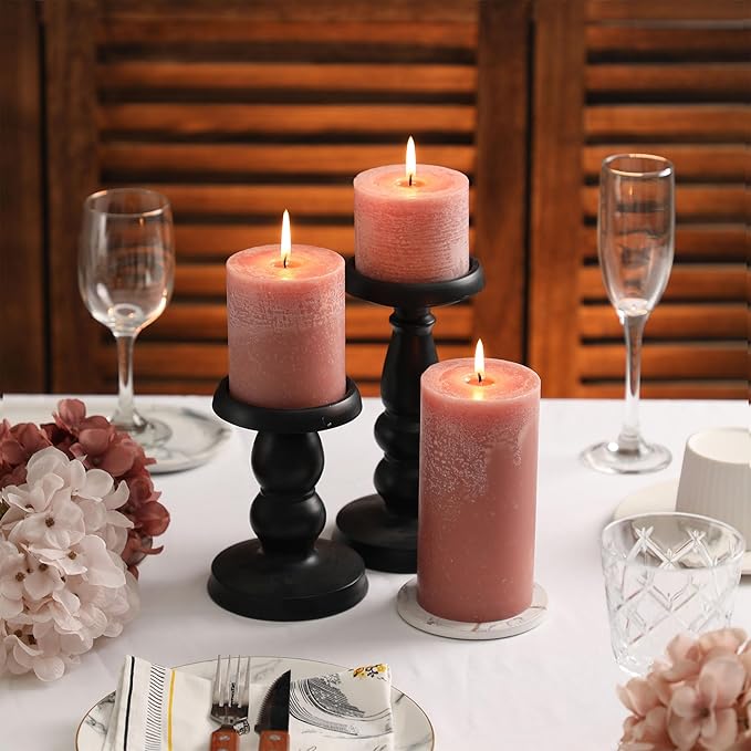 3x6 Inch Brown Pillar Candles Set of 3 - Unscented Candles, Long Clean Burning, Large Big Candles, Smokeless Dripless Pillar Candles for Dinner Table, Wedding, Home, Bathroom, Rustic Decor