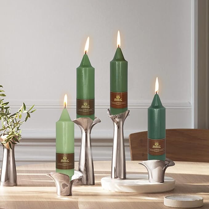 5 Inch Short Taper Candles Candle Sticks Handmade Unscented Set of 4 Smokeless Long Burning Tapered Candles for Wedding Decoration Party(Gradient Green)