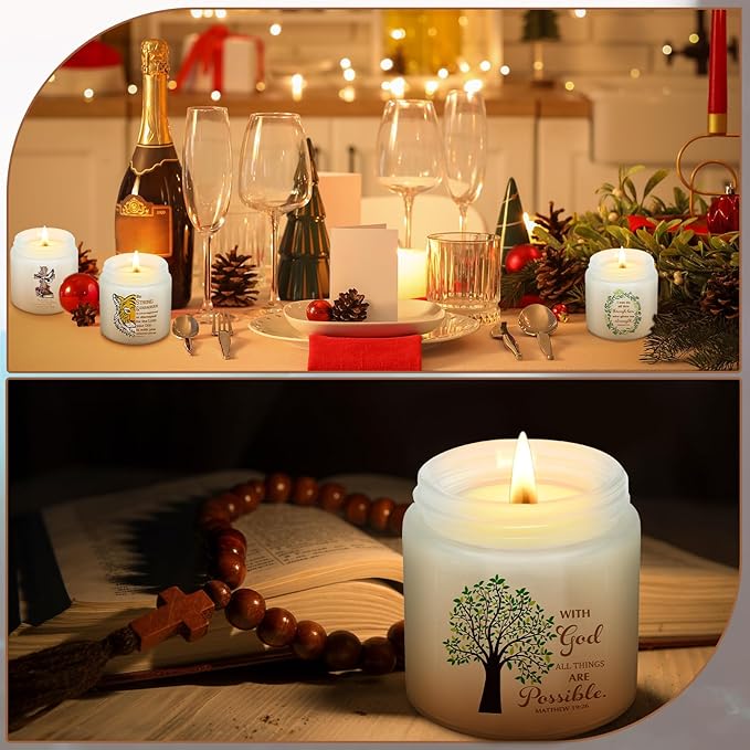 6 Pcs Christian Religious Scented Candles 3.5oz Palm Wax Jar Jesus Candle Inspirational Bible Verse Gift for Women Prayer Christmas Catholic Spiritual Faith Gift for Church Teen Girl, 6 Scents