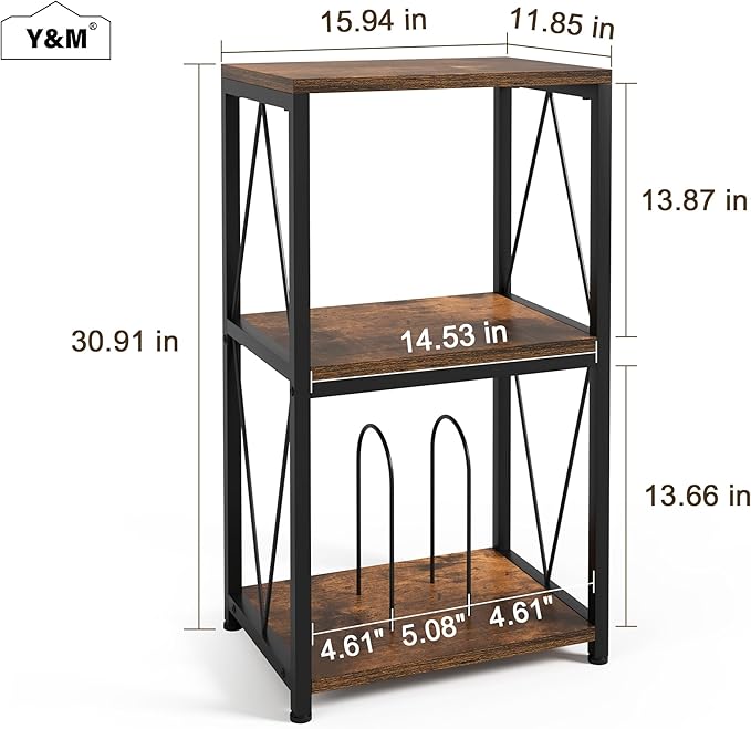 Y&M Record Player Stand with Vinyl Storage, 3-Tier Shelf Display Table for Album CD, Turntable Holder, End Table for Bedroom, Living Room, Office, Rustic Brown