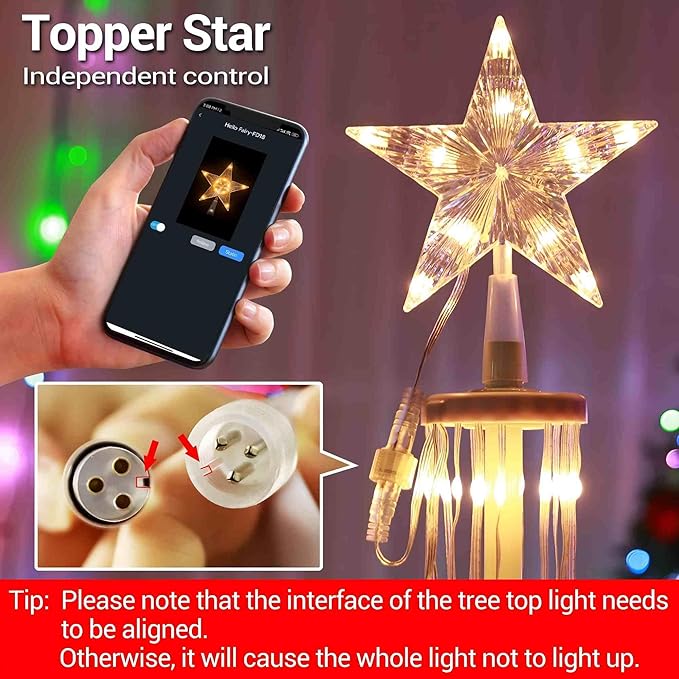 Joomer Christmas Tree Star Lights, 8FT 340LED Smart Orange Purple Light with Remote Timer Music Sync Bluetooth App Controlled RGB Color Changing Lights for Christmas Halloween Decoration