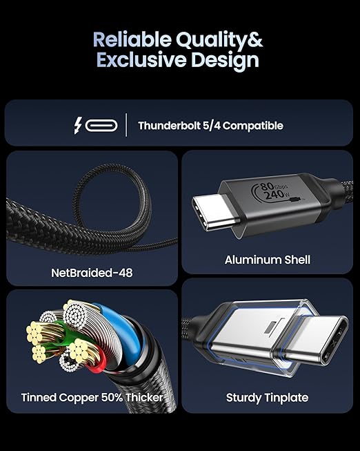 Silkland 80Gbps USB 4 for Thunderbolt 5 Cable 10FT/3M, up to 120Gbps Bandwidth for Dual 8K, 240W PD 3.1 Charging, Braided USB C Video Cable Compatible Thunderbolt 4, MacBook, iPhone 17, SSD, Dock