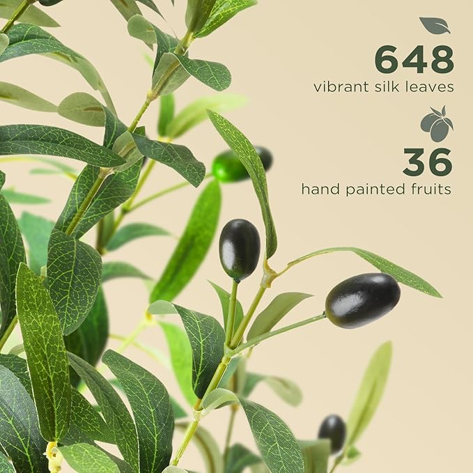 WILDLOVE Fake Olive Tree Artificial Indoor, Potted Faux Olive Trees with Natural Wood Trunk & Lifelike Fruits for Home Office Decor (5ft)