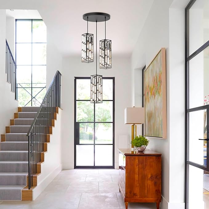 3-Light Black Pendant Lights Modern Pendant Light Fixture, Mini Crystal Pendant Ceiling Light, Pendant Light for Kitchen Island, Dinning Room, Bedroom, Kitchen Sink Lighting (3 Lights)