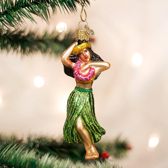 Old World Christmas Hula Dancer Glass Blown Ornament for Christmas Tree, Handcrafted Holiday Decoration, Dance Collection