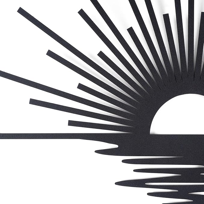 Sun Lines Metal Wall Art, Minimalist Black Sunrise Wall Decor, 3D Shadow Effect, Ready to Hang, Steel Wall Sculpture for Living Room, Bedroom or Entryway