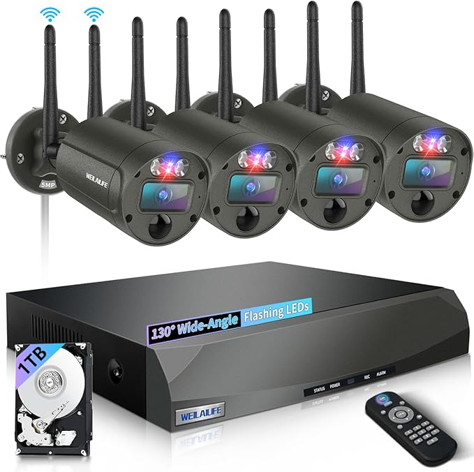【130° Ultra Wide-Angle】 Wireless Security Camera System, Outdoor WiFi Cameras Home Video Surveillance Systems DVR Kits