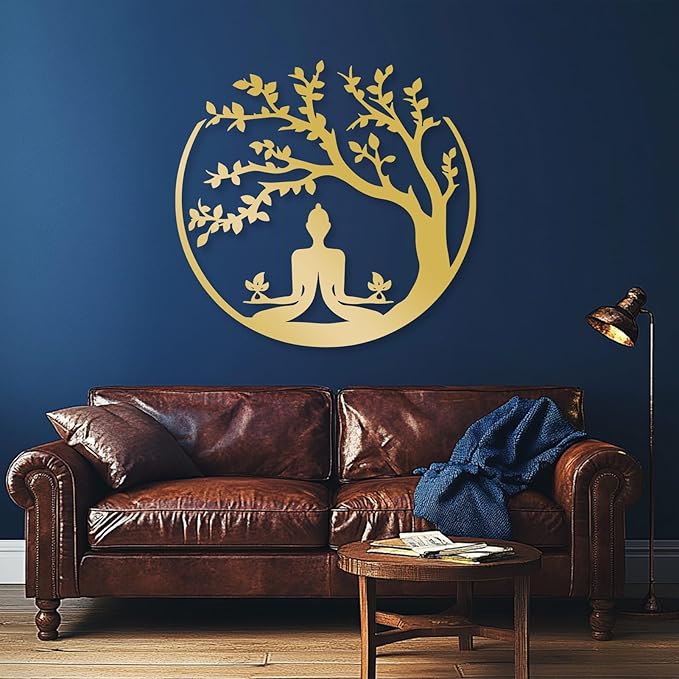 Buddha Tree of Life Metal Wall Decor, Metal Buddha Wall Art, Tree Metal Wall Decor, Tree of Life Wall Art, Zen Meditation Wall Art, Spiritual Wall Decor for Living Room, Home Decor (Black, 31"x30" | 80x76cm)