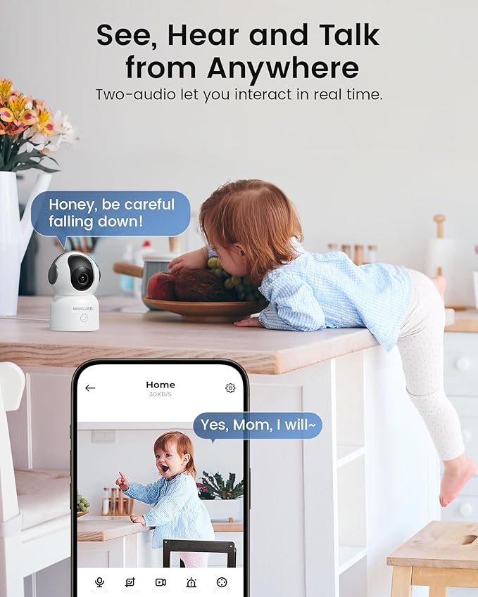 2K 3MP Indoor Security Camera, 5GHz/2.4GHz WiFi Camera, Security Camera for Home, 360°Pan Security Cameras with Motion Detection & One-Touch Call, Night Vision, Compatible with Alexa, Black
