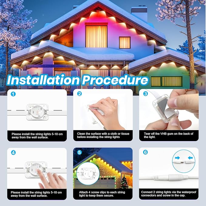 100FTPermanent Outdoor RGB Lights, LED Eaves Lights,IP67 Waterproof Light for House,Smart LED with App/Remote Control for Outdoor Decor,Garden Decor,Party,Holiday