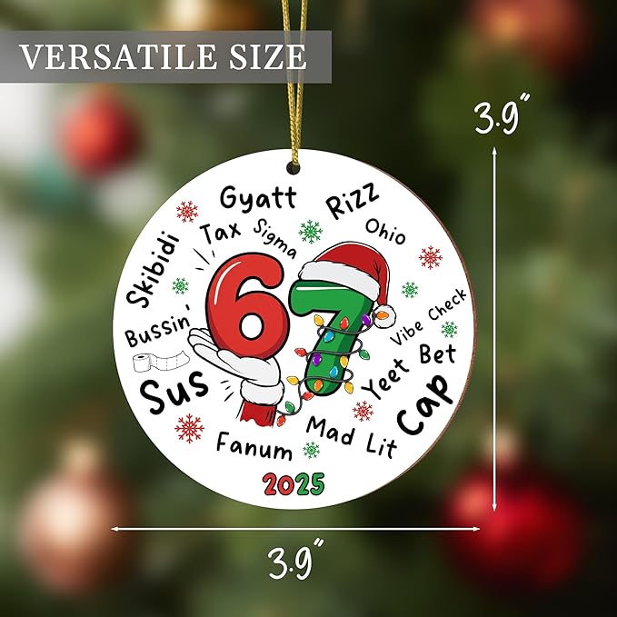 67 Christmas Ornament, 67 Ornaments for Xmas Tree, Funny Christmas Ornaments 2025, 6 7 Meme Ornament for Teens, Six Seven Gifts, Gag Gifts for Teens, Teen Girls Trendy Stuff