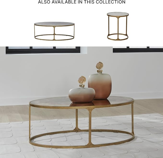 Signature Design by Ashley Korajane Transitional Metal Coffee Table with Tempered Glass Top, Metallic