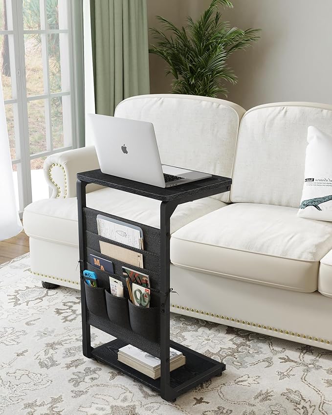 C-Shaped End Tables with Storage Bag, Sofa TV Trays Set of 2, Tray Table Small Couch Side Table for Living Room, Bedroom, Bedside ET-P-BKW2