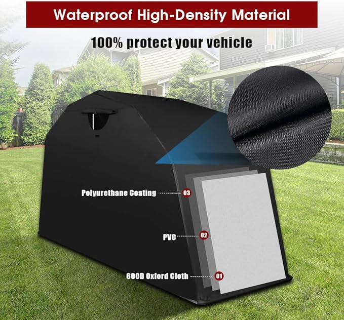 Heavy Duty Motorcycle Shelter Storage Sheds Motorcycle Garage, 136"x54" x75" Motorcycle Cover Waterproof Outdoor Motorcycle Tent with Lock
