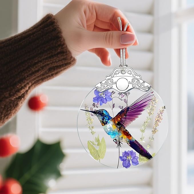 Christmas Ornament, Stained Glass Ornament, Christmas Ornaments for Tree, Hummingbird Hanging Ornaments for Home Decor & Xmas Decorations – Holiday Decor, Gift Ideas, Perfect Holiday & Xmas Gifts