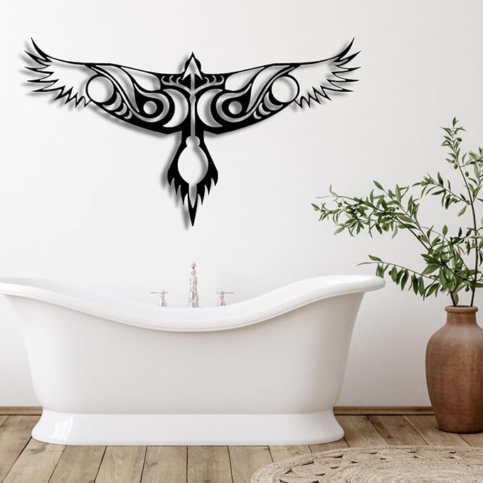Metal Wall Decor-Metal Norse Raven Wall Decor, Nordic Raven Metal Viking Wall Art Decor, Odin’s Raven Metal Wall Sculpture, Metal Wall Art, Norse Mythology Metal Art, Wall Hangings (Black, 52"x 29"| 134x76cm)