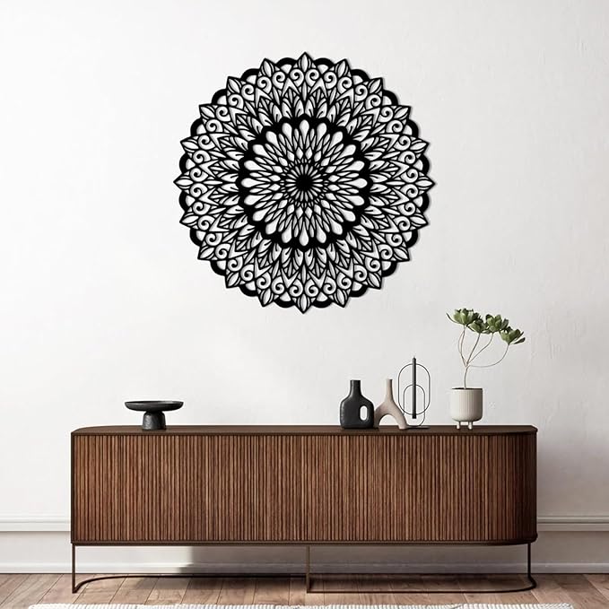 EANHIPE Metal Mandala Wall Art, Mandala Metal Wall Decor, Flower Of Life Wall Decor, Lotus Flower Wall Art, Buddhist Lotus Wall Hanging, Meditation Decoration, Yoga Room (White, 31"x31"/80x80cm)