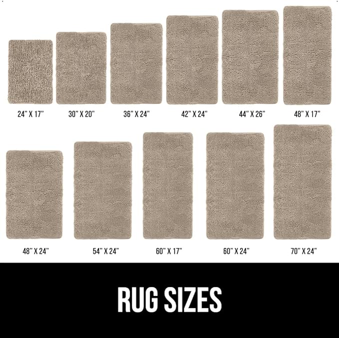 GORILLA GRIP Bath Rug Mat 48x24, Thick Absorbent Chenille, Quick Dry Microfiber Mats, Rubber Backing Washable Shower Floor Rugs, Bathmat Runner, US Designed Bathroom Home Decor Accessories Gray Beige