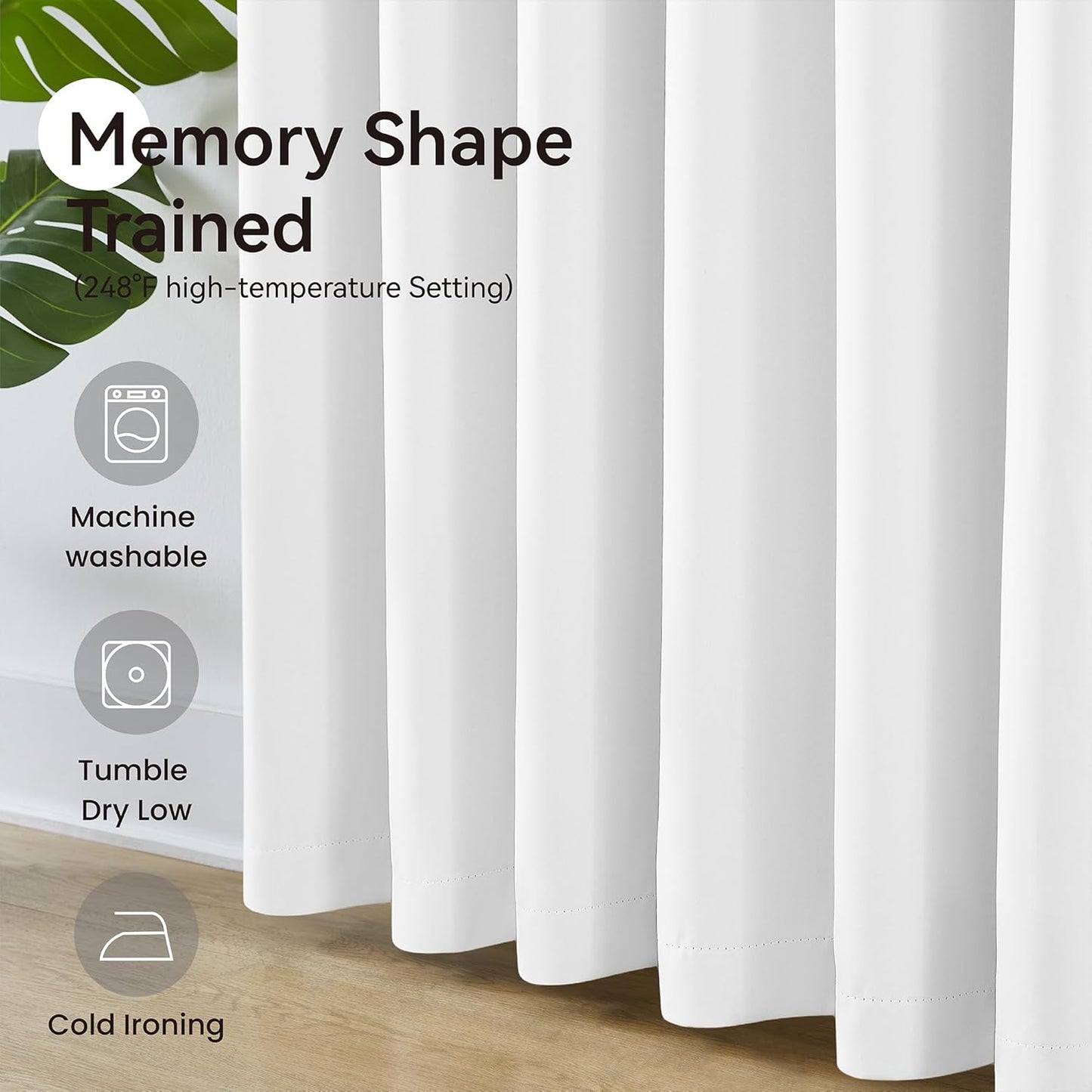 KangBang Pure White 90 Inch Bedroom Curtains-Pinch Pleated Room Darkening Neutral Drapes for Flat/Apartment with Hooks Track System, Solid Memory Shape Curtains & Drapes(40”Wx90”L,2 Panels)