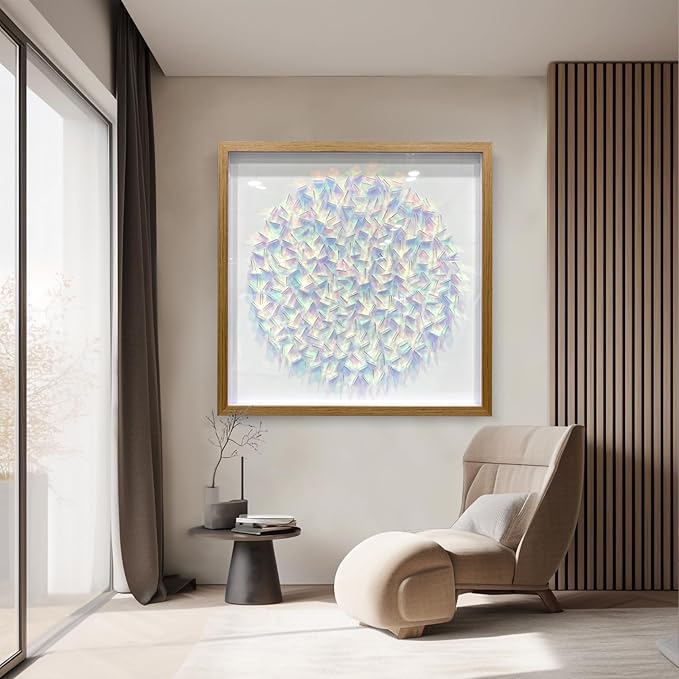 BrightA Rainbow Acrylic Mosaic Wall Art - Multicolor Circular Design with Layered Translucent Panels, Modern Geometric Decor for Living Room and Bedroom in Natural Wood Frame 31.5"x31.5"
