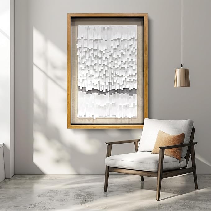 BrightA White 3D Wave Wall Sculpture - Heat-Formed Acrylic Strips Art with Dynamic Shadow Play, Solid Wood Frame Contemporary Artwork for Modern Interiors 27.5"x 39.4"