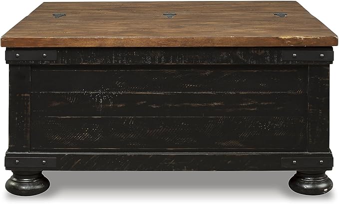 Signature Design by Ashley Valebeck Lift Top Coffee Table, Storage, Split-top Design, Wood, 36" W x 36" D x 18" H, 2-tone Distressed Brown & Black Finish