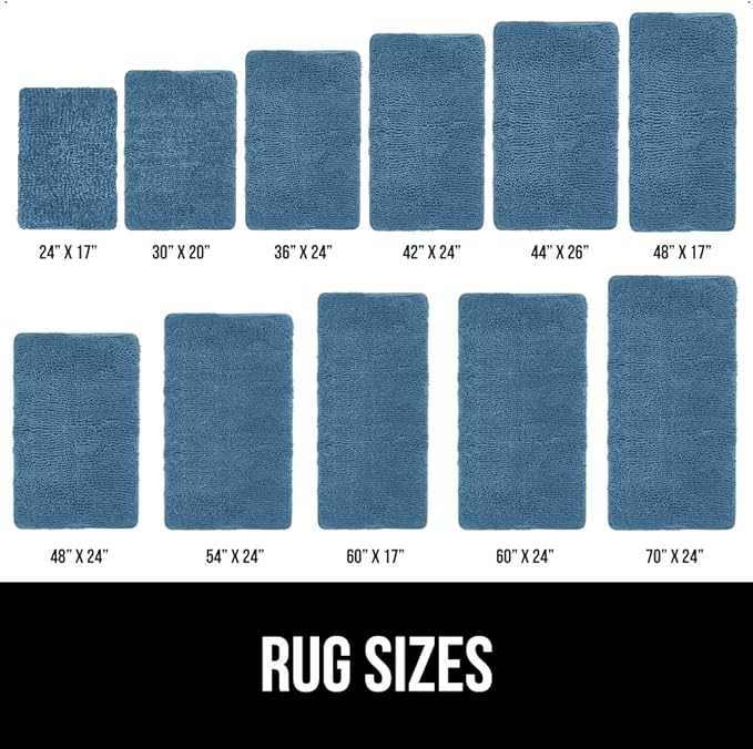 GORILLA GRIP Bath Rug Mat 36x24, Thick Soft Absorbent Chenille, Quick Dry Microfiber Mats, Rubber Backing Washable Shower Floor Rugs, Bathmat Runner, US Designed Bathroom Home Decor Accessories Blue