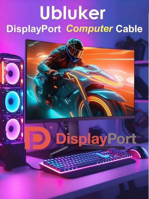 10K 8K DisplayPort 2.1 Cable 54Gbps 8 FT, Certified DP to DP Cord 4K 240Hz 165Hz 144Hz 120Hz 10K 8K 120Hz Nylon Braided UHBR HDCP2.3 FreeSync G-Sync RTX5090 Gaming Monitor PC Projector