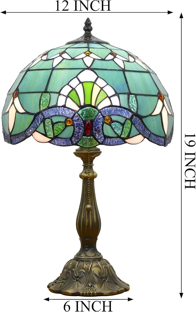 Tiffany Lamp Stained Glass Table Lamp Antique Bedside Reading Light W12H19 Inches (Baroque Style)