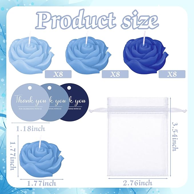 Treela 24 Set Flower Candles Wedding Favor for Guests Mini Blue Rose Shaped Tealight Candles for Return Gift Wedding Birthday Bridal Shower Housewarming Party