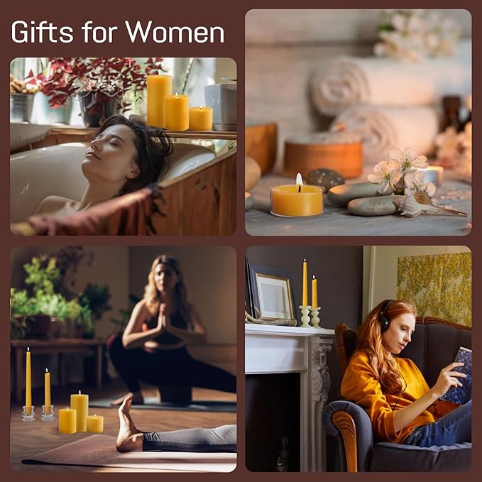 Pure Beeswax Candles Set, 3pcs Pillar|6pcs Taper|24pcs Tealight Candles-345 Hour Long Burning, 100% Natural Organic Beeswax Candles Gift Set for Women, Dripless Smokeless Candle Bulk for Home