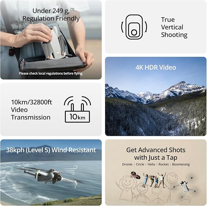 DJI Mini 3, Drones with Camera for Adults 4K, 38-min Flight Time, up to 32800ft (10km) Video Transmission, True Vertical Shooting, GPS Auto Return Integrated, Mini Drone with Camera for Beginners