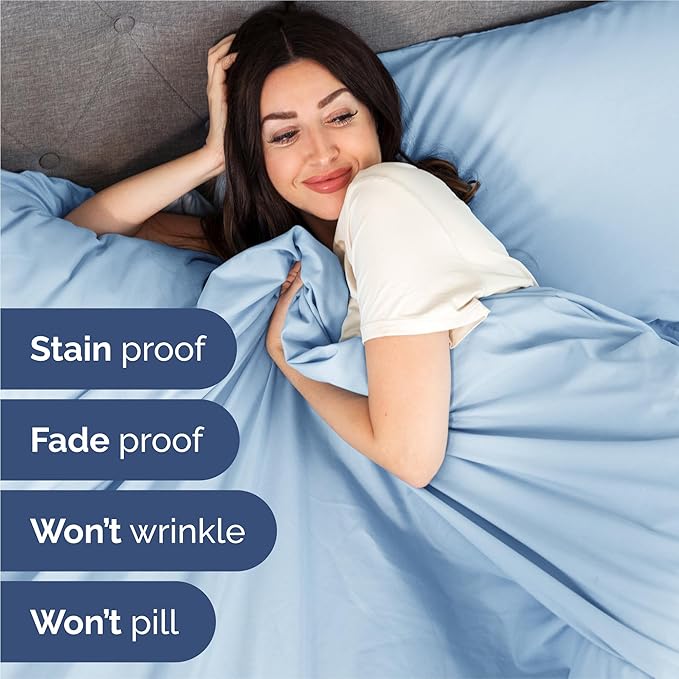 Split King Size 5 Piece Sheet Set - Comfy Breathable & Cooling Bed Sheets Set - Hotel Luxury Bedding for Women, Men, Kids, Teens, Boys & Girls - Deep Pockets and Wrinkle Free - Oeko-Tex - Light Blue
