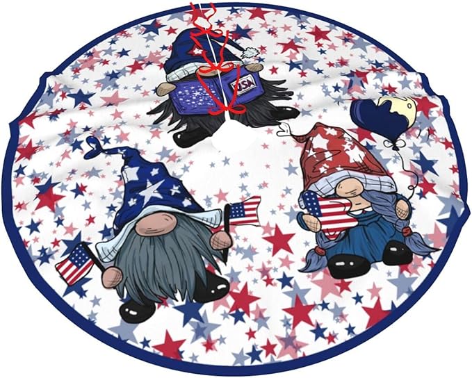 July 4th American Flag Patriotic Tree Skirt 48" Gnome Tree Mat for Christmas Xmasn Festive Party Yard Decorations Indoor Outdoor Ornaments