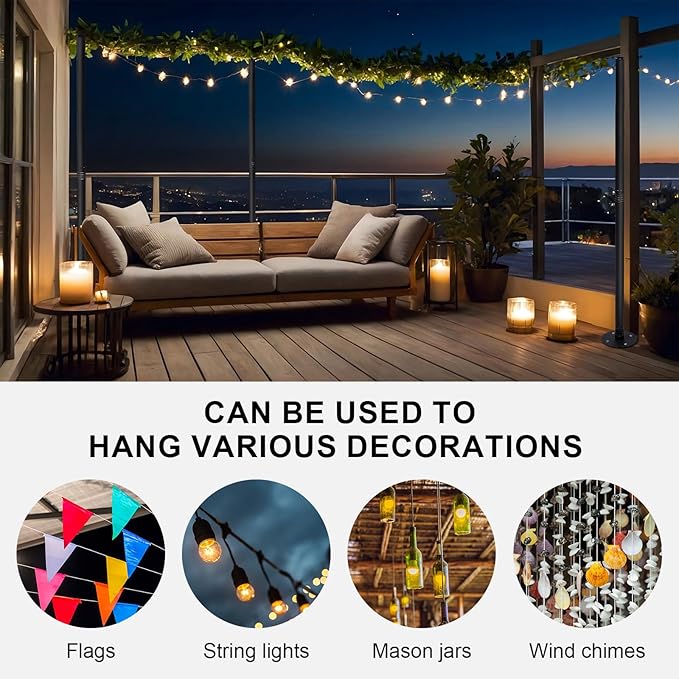 4 Pack 10 Ft String Light Poles for Outdoor String Lights, Heavy Duty Metal Outdoor Light Poles for Deck, Backyard, Garden, Patio, Wedding, Party
