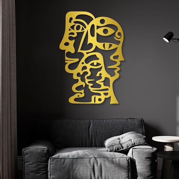 huefoam Abstract Face Metal Wall Art, Picasso Faces Metal Wall Art, Abstract Wall Decor for Living Room, Bedroom, Dining Room (White, 39"×28"/100×70cm, metal art wall decor)