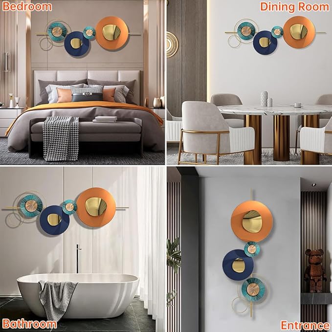 Metal Geometric Round Abstract Wall Art, Modern Orange Circle, Large, Hanging Wall Sculptures for Living Room, Bedroom & Outdoor (Orange)