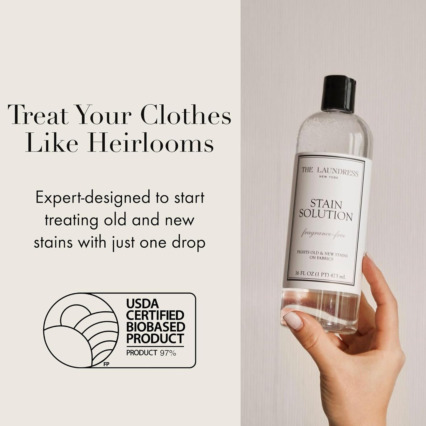 The Laundress Stain Solution, Laundry Stain Treatment, Stain Remover for Makeup, Red Wine, Coffee, Grass, & More, 16 Fl Oz