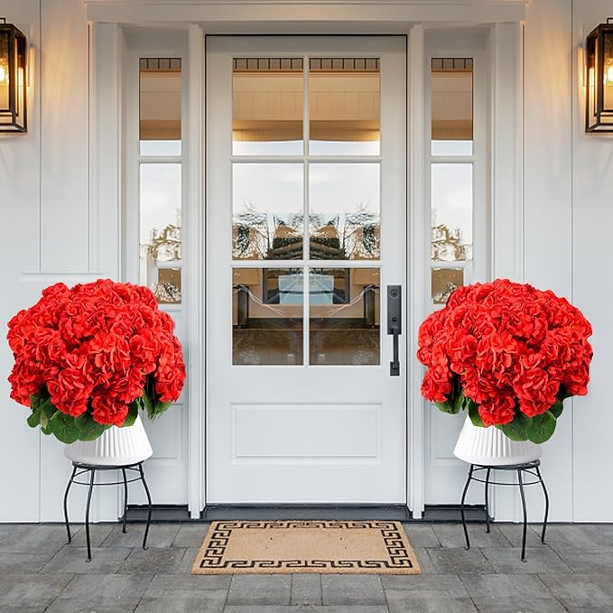 6 Bundles Artificial Flowers for Outdoors, Faux Geraniums Artificial Flowers Realistic, Faux Plants Outdoor UV Resistant for Garden Patio Porch Window Box Home Indoor Outdoor Decor (12, Red)