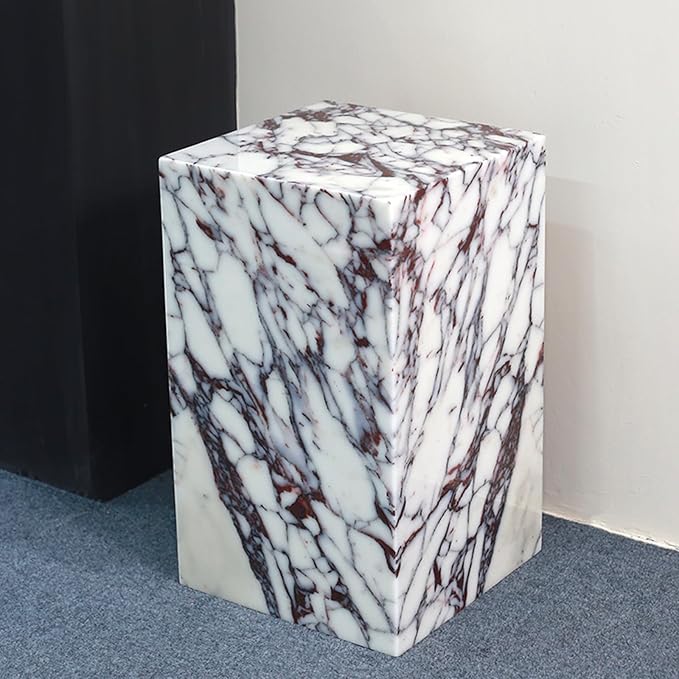 Luxury Marble Side Table,Square End Table for Modern Sofa and Bed, Living Room, Sofa, Bedroom（Calacatta Viola）