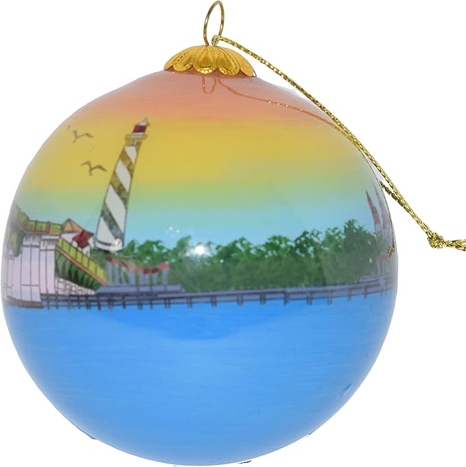 Blown Glass Christmas Ornament | St. Augustine Florida Skyline | Hand Painted Inside | Original Art | Includes Gift Box