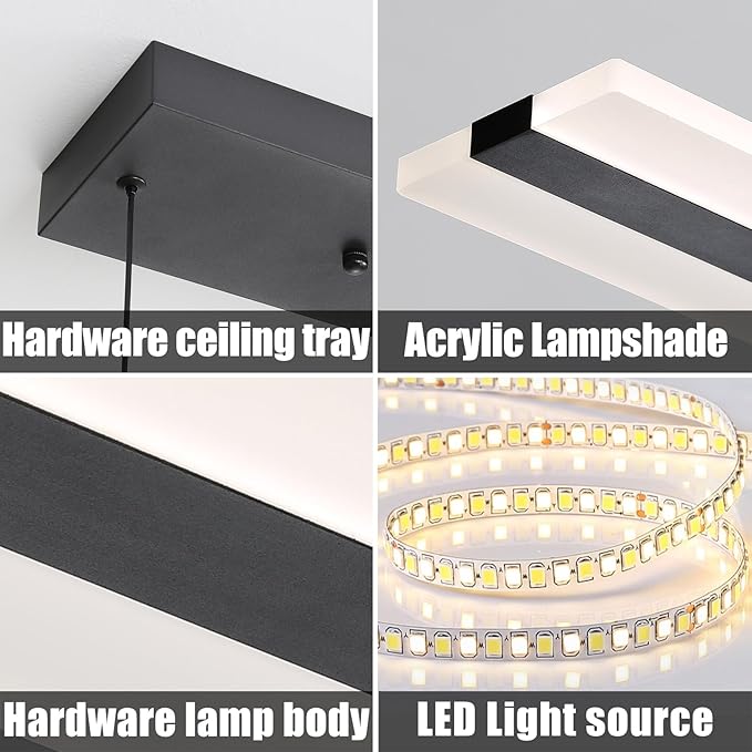 47" LED Linear Pendant Light Fixtures, 25W Dimmable Pool Table Light with Remote, Modern Island Lights for Kitchen Dining Room Living Room Office Bar