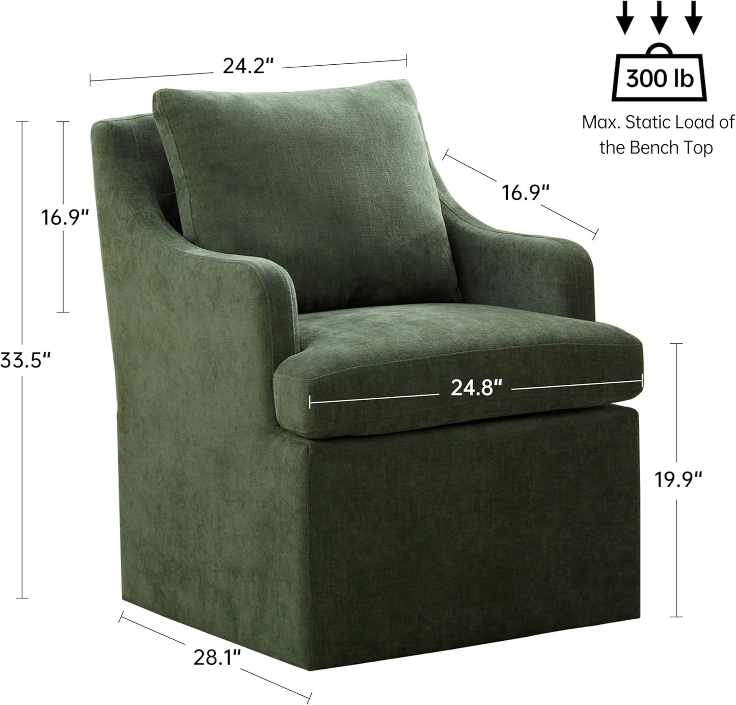 VKNOW Upholstered Dining Chairs, Modern Kitchen Chairs Dinner Chairs with 4 Casters, Linen Armchair for Bedroom Reading Room Living Room, Green