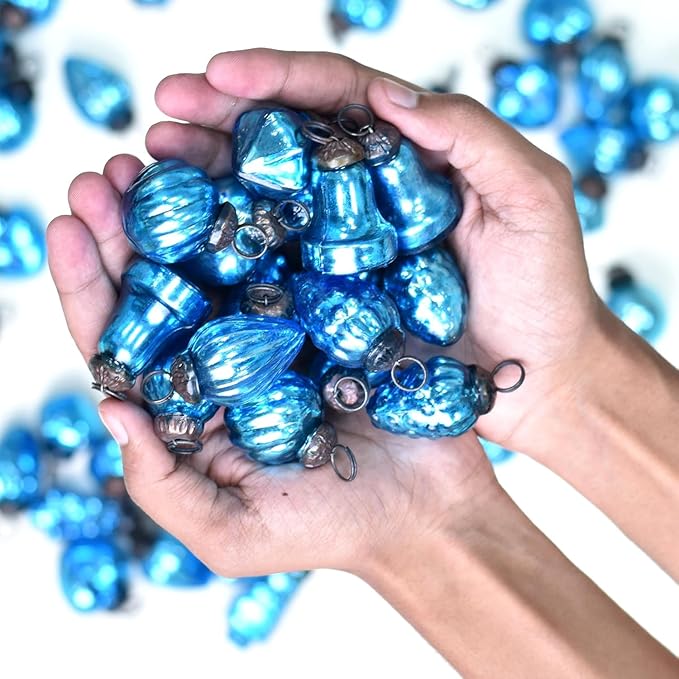 IndianShelf 100 Pieces Turquoise Glass Vintage Christmas Ornaments Mini Bulk Decorative Ornaments for Halloween, Christmas Tree, New Year, Valentine Day, Holidays, Event and Wedding (25 * 4 Boxes)