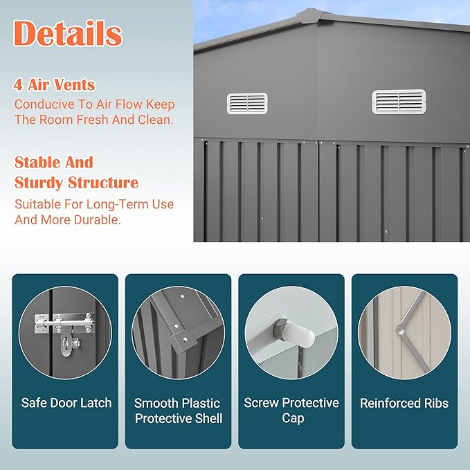 10x12 FT Metal Storage Shed with Floor Frame, Heavy-Duty Outdoor Storage Building with Diamond Roof, 4 Air Vents, Transparent Window & Lockable Double Doors, Snow-Resistant Backyard Garage Shed