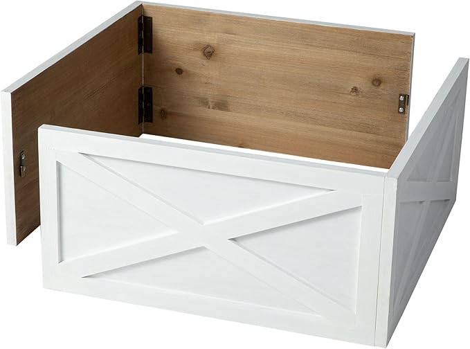 Glitzhome 22 inch Wooden Christmas Tree Collar Farmhouse Modern Stand Cover Skirt Base Box for 7.5/9 FT Artificial Xmas Holiday Decoration, Washed White